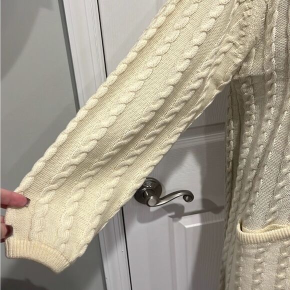 Karen Scott vintage cream open front cable knit cardigan size Medium - Picture 4 of 7